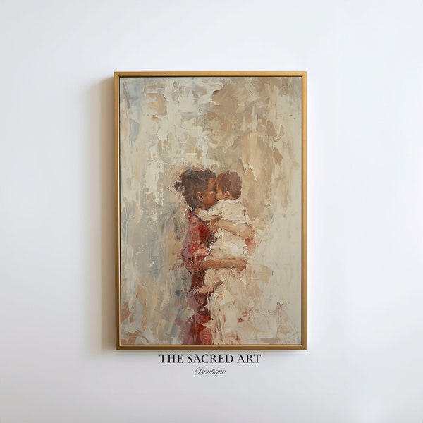Mother with Baby, Mother and Child, Watercolor Fine Art Painting, Digital Printable Art, Nursery Baby Shower Gift, New Mom Day, Home Decor