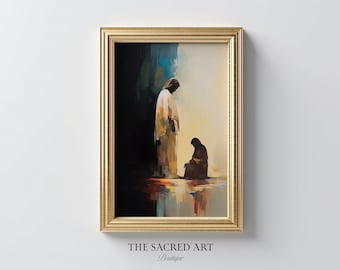 Jesus Healing Woman Art Print: Christian Boho Decor (Digital Download)