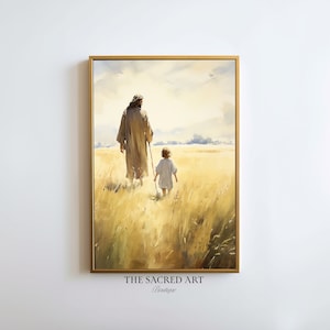 Jesus Christ Walking With Children Art Print: Christian Bible Art (Digital Download)