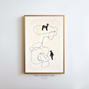 Jesus Leaves The 99, Parable of The Lost Sheep, Good Shepherd, Bible Sketch, Digital Printable Wall Art, Religious Gift, LDS Home Decor