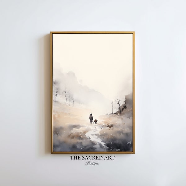 Jesus Leaves The 99, Parable of The Lost Sheep, Good Shepherd, Watercolor Painting, Digital Printable Art, Religious Gift, LDS Home Decor