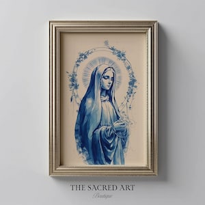 Our Lady of Grace, Blessed Virgin Art, Mother Mary, Madonna, Digital Print, Sketches, Jesus Art, Bible Printable Wall Art, Christian Faith