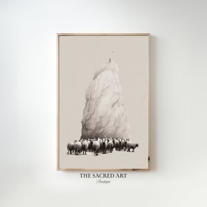 Jesus Leaves The 99, Parable of The Lost Sheep, Good Shepherd, Vertical, Digital Print, Sketch, Jesus Art, Bible Wall Art, Christian Faith
