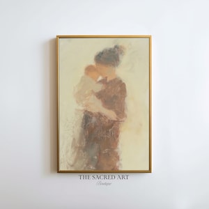 赤ちゃんと母親、母と子、水彩画のファインアート、デジタル印刷可能なアート、保育園のベビーシャワーギフト、新米ママの日、室内装飾