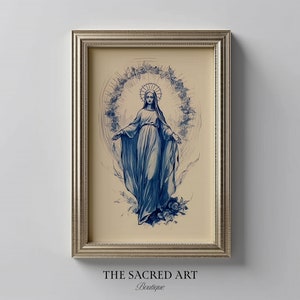 Our Lady of Grace, Blessed Virgin Art, Mother Mary, Madonna, Digital Print, Sketches, Jesus Art, Bible Printable Wall Art, Christian Faith