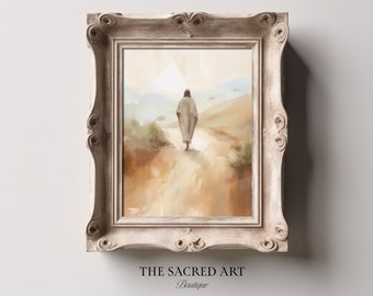Jesus on the Path Art Print: Beige Tones, Christian Home Decor (Digital Download)