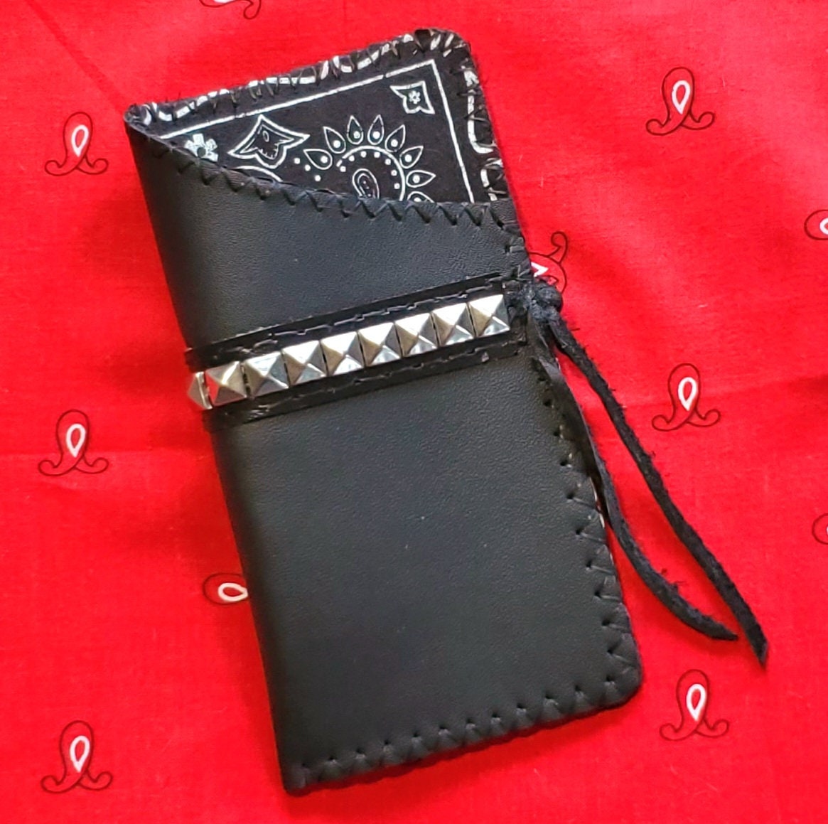 Black Leather Sunglasses Case With Silver Studded Trim and  display picture 1