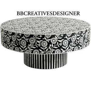 Handmade wooden bone inlay coffee table/ center table / inlay coffee table / round coffee table in modern pattern