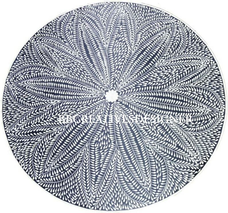 Handmade Wooden Bone Inlay Dining Table / Round Dining Table in Floral ...
