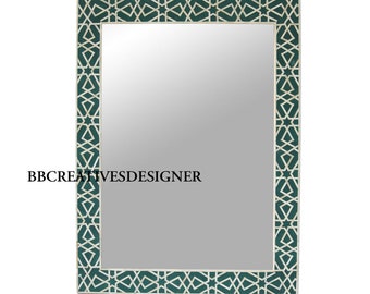 Cadre Miroir Bois Incrusté D'os – Style Art Deco, Dimensions 76x102cm, Fabrication Artisanale Inde