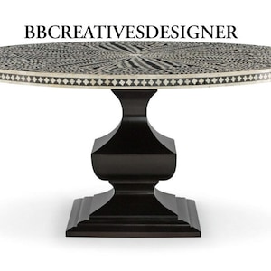 Handmade wooden bone inlay dining table / round dining table in floral pattern