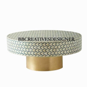 Handmade wooden bone inlay coffee table/ center table / inlay coffee table / round coffee table in modern pattern