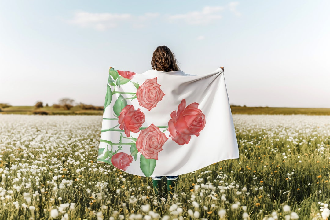 Rose Art Velveteen Plush Blanket Handpainted Rose Flower Digital Art