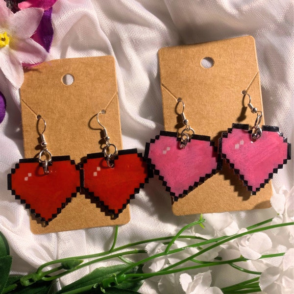 Geeky Pixel Heart Earrings, Gamer Geek Chic Accessories