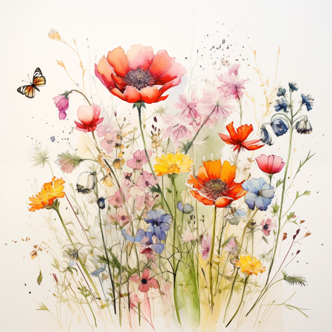 Set of 4 Watercolor Wildflower Prints - Digital Botanical Art ...