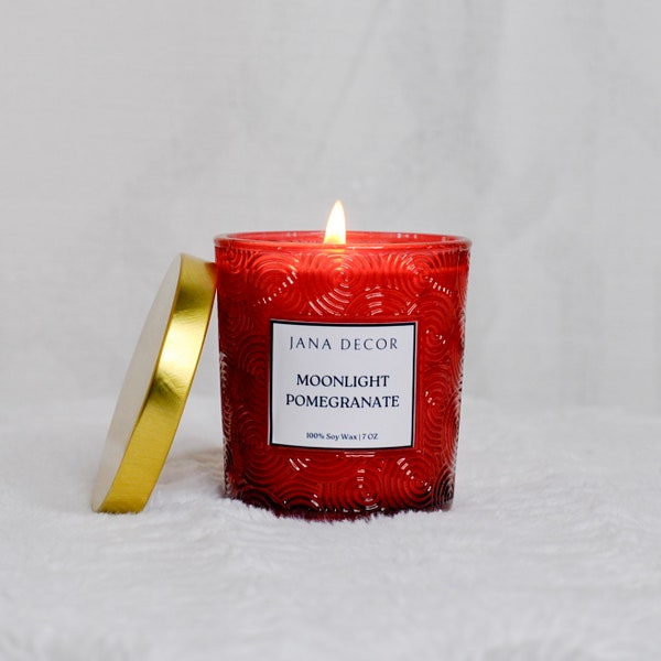 Moonlight Pomegranate | Soy Candle | 7oz Cut Glass Candle | Christmas Candle | Pomegranate Scent | Hand Poured Candle | Gift for Mom