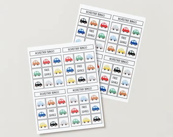 Skriv ut och spela förskolespelet Roadtrip Bingo för skärmfri lugn stund. Finmotorisk aktivitet. UTSKRIFTSBART spel - DIGITAL FIL.