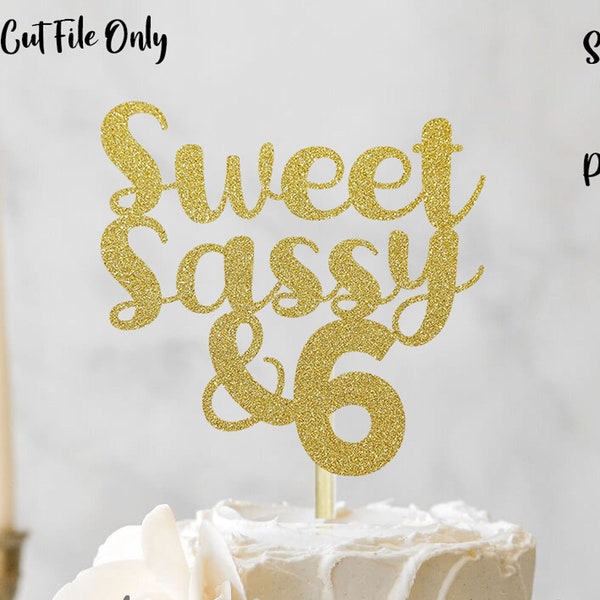 Sweet Sassy and 6 digital file SVG, 6th bday SVG, birthday cake topper SVG, Cake Topper Cut File, cake topper svg, sweet and sassy svg file