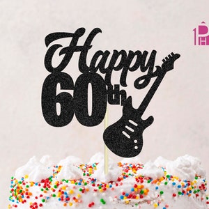 Gelukkige 60e verjaardag SVG, 60e bday SVG, gitaar cake topper SVG, Cake Topper Cut File, cake topper svg, gitaar clipart, gitaar gesneden bestand