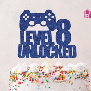 Level 8 Unlocked Cake Topper, Video Game Cake Topper, Game Controller Cake  Topper for 8th Birthday Party Decoration