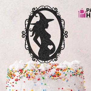 Chá de bebê bruxa grávida SVG, chá de bebê SVG, camisa de maternidade de halloween, arquivo de corte de topper de bolo, topper de bolo svg, arquivo digital de topper de bolo