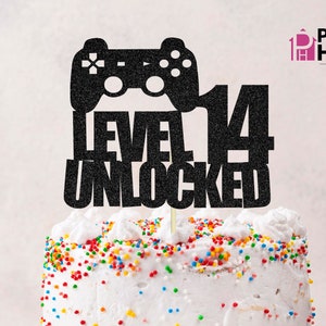 レベル 14 ロック解除 SVG、ゲーマー SVG、14 歳の誕生日ケーキ トッパー SVG、ケーキ トッパー カット ファイル、ケーキ トッパー SVG、ケーキ トッパー SVG、SVG クリップ アート ファイル
