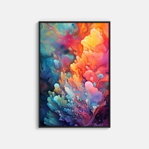 Colorful Fluid Art PRINTABLE Under The Sea Corals Abstract Iridescent Multicolor Bold Vibrant Wall Art Spa Decoration New Home Gift