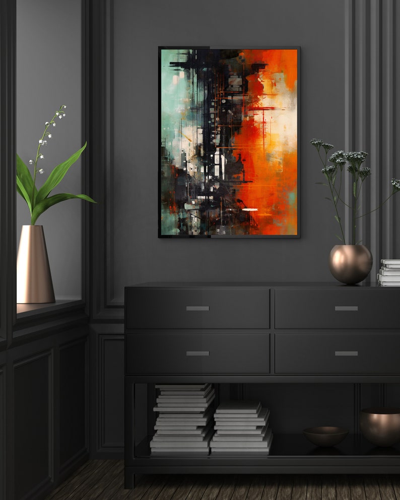 Dramatic Abstract Art PRINTABLE Industrial Modernist Black Red Poster