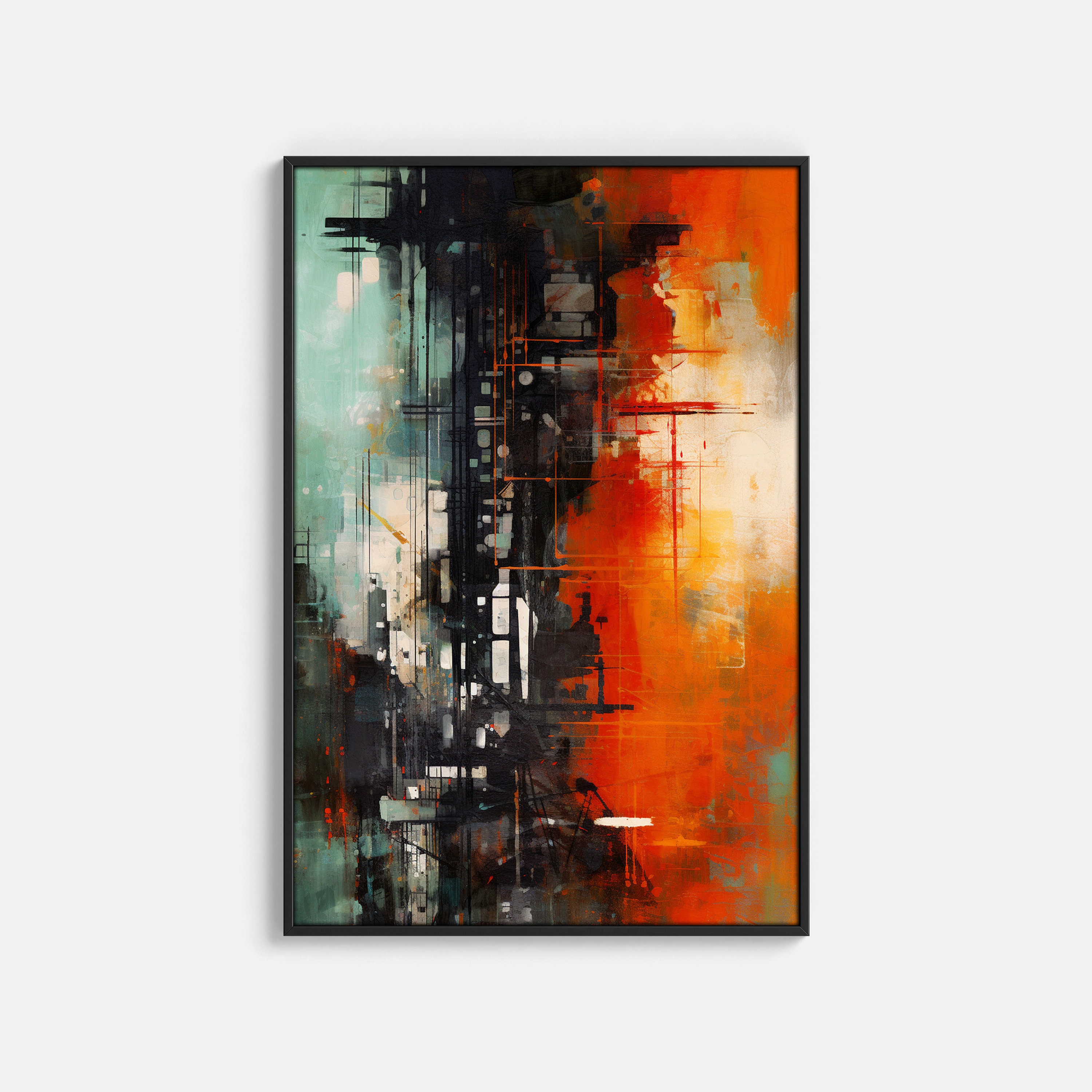 Dramatic Abstract Art PRINTABLE Industrial Modernist Black Red Poster