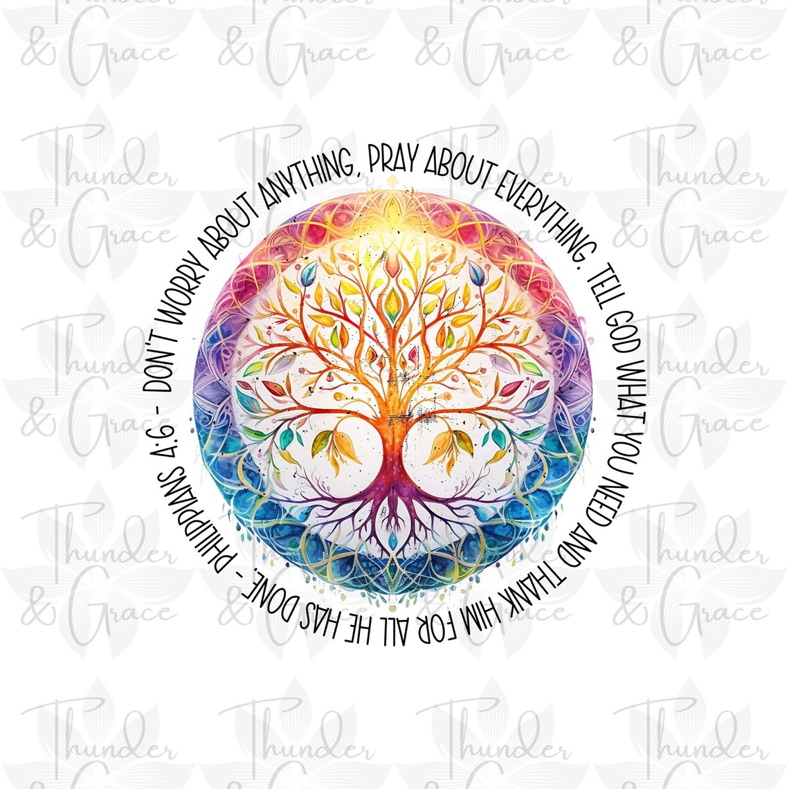Pray About Everything PNG, Tree of Life, Christian PNG, Rainbow Mandala ...