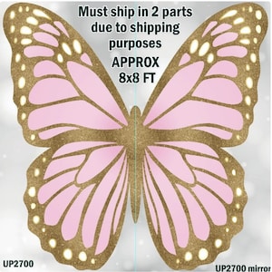 Gold light pink Monarch Butterfly approx 8 FT x 8 Ft Coroplast Party Prop decoration backdrop cutout decor Yard card (NO stand included)