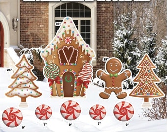 GINGERBREAD HOUSE and tree Party Props decorations backdrops cutouts signs table centerpieces Yard cards (NOstandsincluded