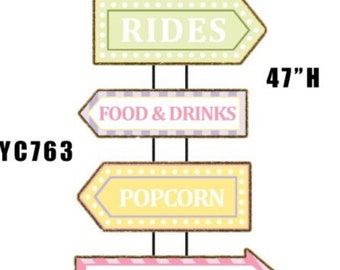 Pink CIRCUS CARNIVAL Directional sign approx 4ft tall Prop coroplast cutouts Party Props (No stands or stakes included)