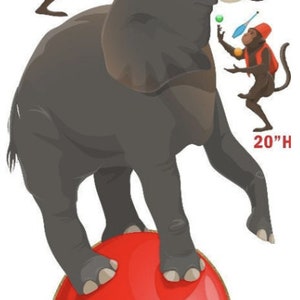 Circus, Elephant, and Monkeys Party Props decorations backdrops coroplast cutouts signs (No stakes or stands included)