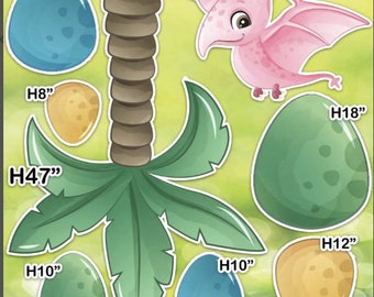 Watercolor Dinos Party Props Coroplast decorations backdrops cutouts signs decor Yard cards (NO Stands or stakes included)