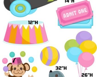 Pink Circus Party Props decorations backdrops coroplast cutouts signs (No stakes or stands included)