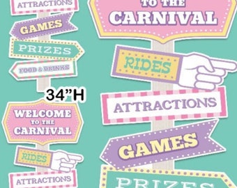 Pink Circus Carnival Directional Signs Party Props decorations backdrops coroplast cutouts signs (No stakes or stands included)
