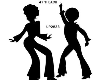 DISCO Approx 4ft tall Dancers Silhouette Set Coroplast Party Props decorations cutouts Yard cards (No stands included)
