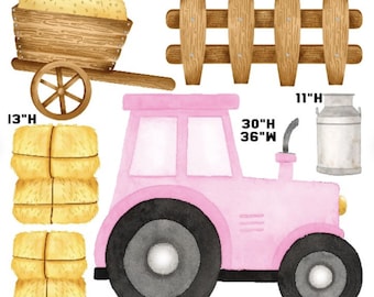 TRACTOR PINK FARM Backdrop Party Props decorations cutouts coroplast signs table centerpieces (No stakes or stands included)