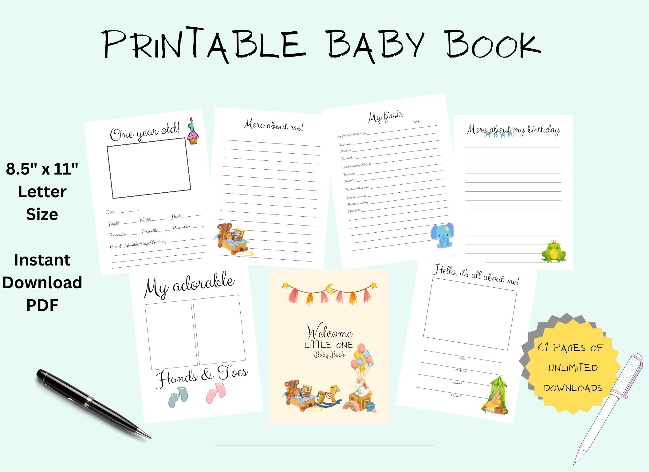 Baby Book, Printable Baby Book Pages, Baby Memory Book, Baby Book First