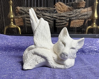 Unpainted Ceramic Bisque Wolf, Ready To Paint Ceramic Bisque Wolf Skin On Driftwood Art Figurine Southwestern Decoration