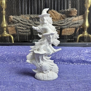 Unpainted Ceramic Witches on Brooms Figurine Vintage Ready To Paint Ceramic Bisque Halloween Witches Spooky Season Decor