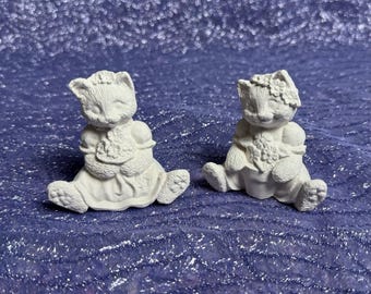 Ceramic Garden Kittens, Pair Of Ready To Paint Ceramic Bisque Cat Figurines, Vintage Replica