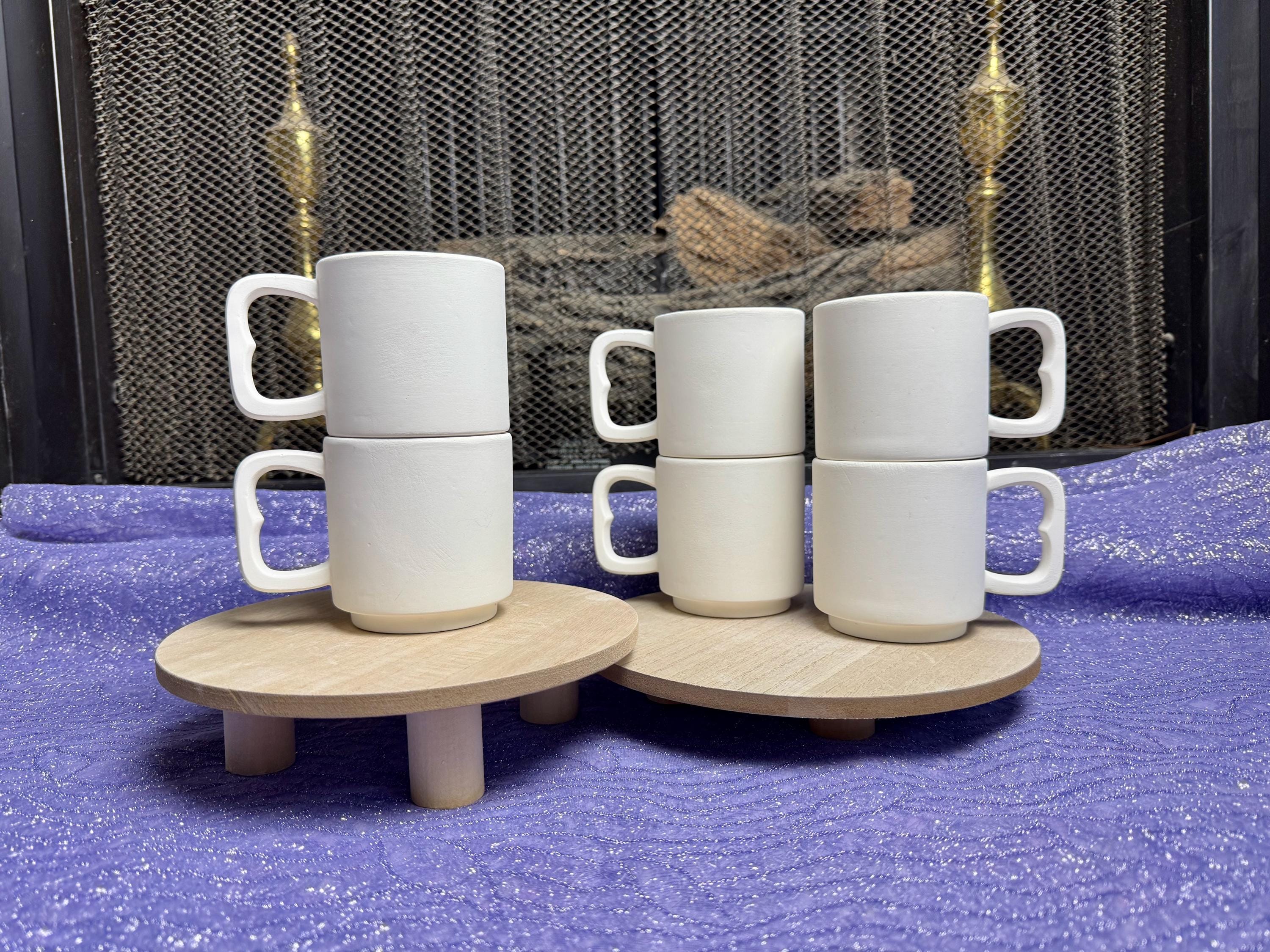 Unpainted Coffee Cup Ready To Paint Ceramic Bisque Coffee Mug, Stackable Minimal Coffee Cups