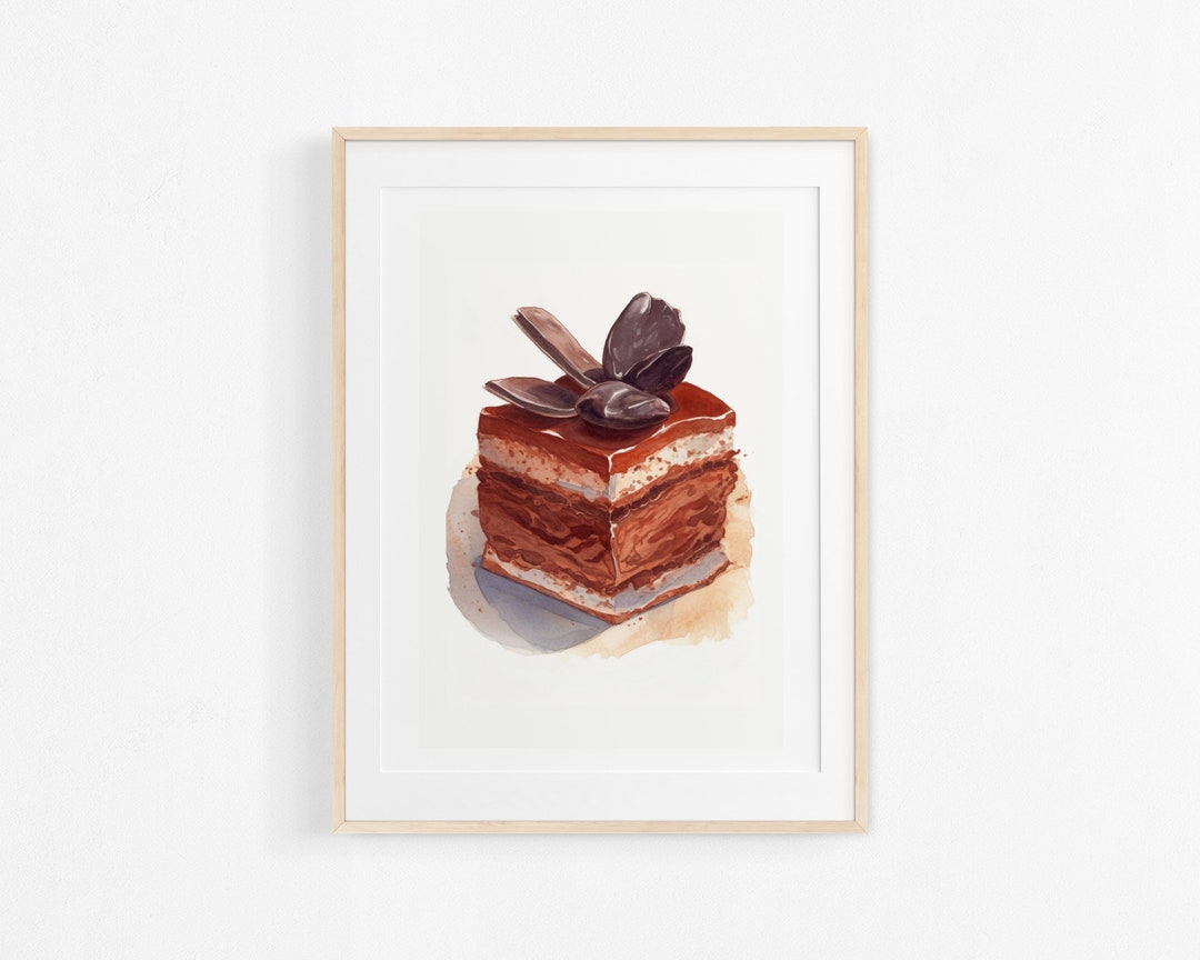 Watercolor Chocolate Fondant Cake Painting. French Pastry Illustration ...