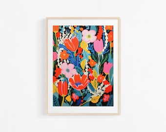 Fleurs. Peinture à la gouache. Affiche de fleurs de printemps. Illustration florale. Poster coloré.
