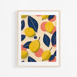 Painting of citrons. Fruit poster. Modern illustration. Colorful poster.