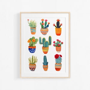 Kaktus. Gouachemalerei. Kaktus-Plakat. Blumenillustration. Buntes Poster.