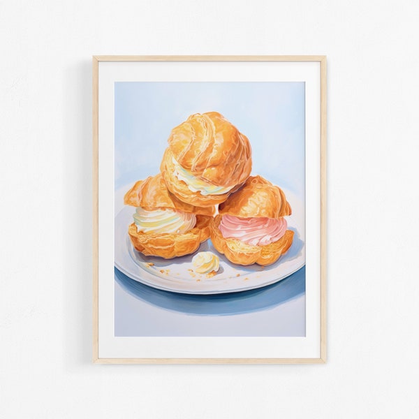 Peinture de choux à la crème à l'aquarelle. Illustration de pâtisserie française. Affiche colorée pour cuisine.