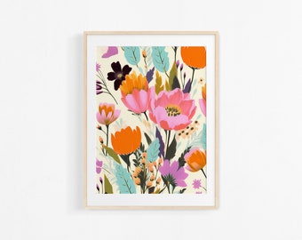 Fleurs. Peinture à la gouache. Affiche de fleurs de printemps. Illustration florale. Poster coloré.